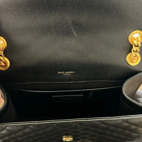 Saint Laurent Quilted Black Shoulder Bag with Gold Accents - Picture 5 of 7